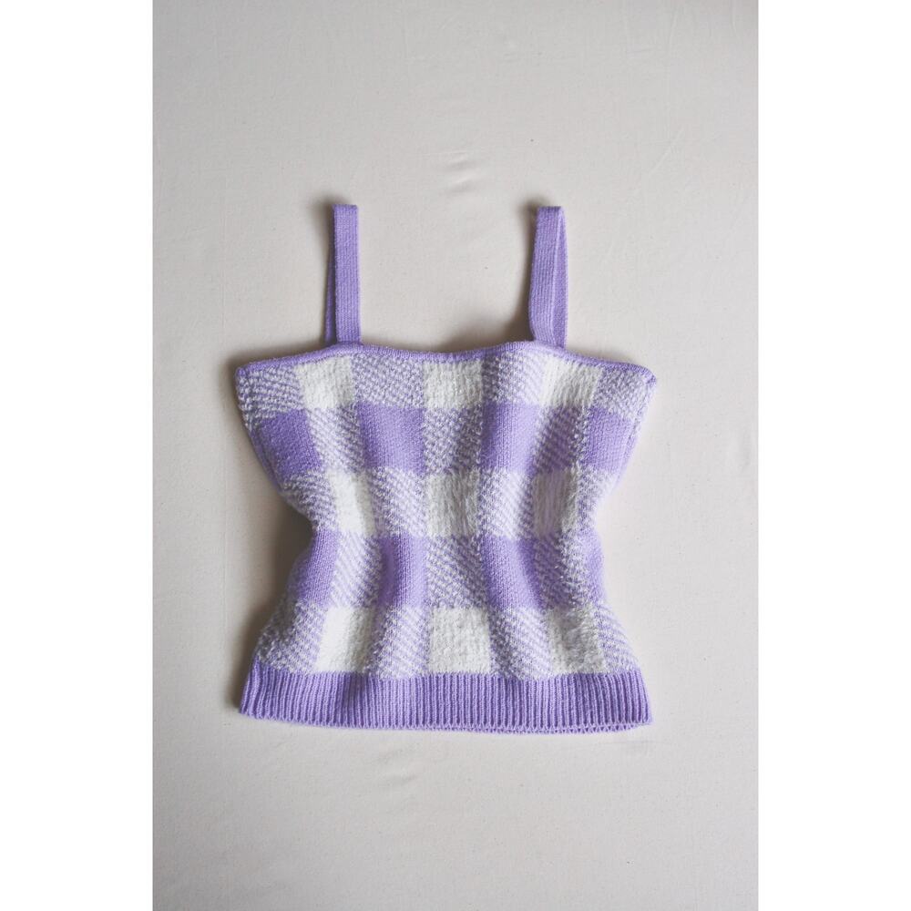 Willow & Wind–  Lavender Checkered Fuzzy Knit Crop Top - Academia/ Preppy